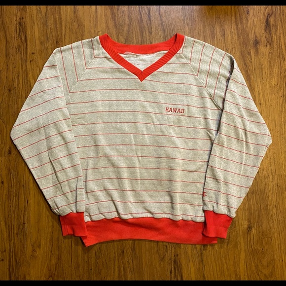 Vintage 70’s Champion Sweater Hawaii stripe S M V Neck 100% Authentic - Picture 1 of 6